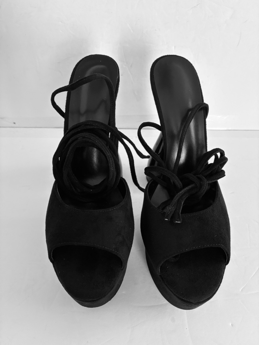 Women’s Black Platform Ankle-Tie High Heel Sandals Shoes Size 10 NEW - Picture 10 of 14